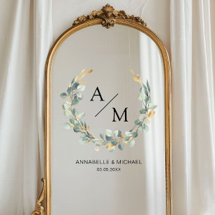 Autocollant Pour Fenêtre Élégant, monogramme, eucalyptus, mariage, couronne