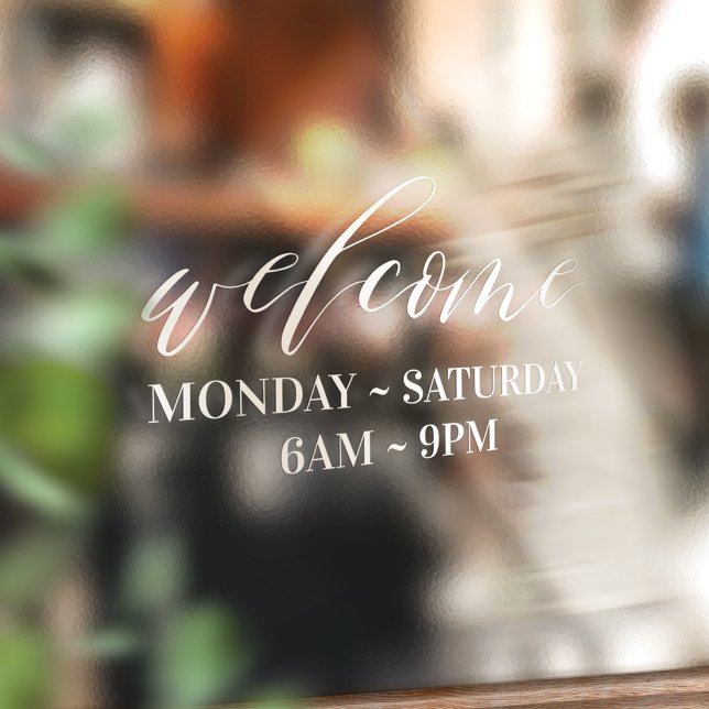 Autocollant Pour Fenêtre Élégant Script blanc Bienvenue Boutique d'affaires (Créateur téléchargé)