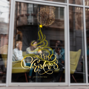 Autocollant Pour Fenêtre Élégant Script Gold Joyeux Arbre de Noël