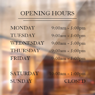 Autocollant Pour Fenêtre Elégant Simple Business Horaires d'ouverture Verre