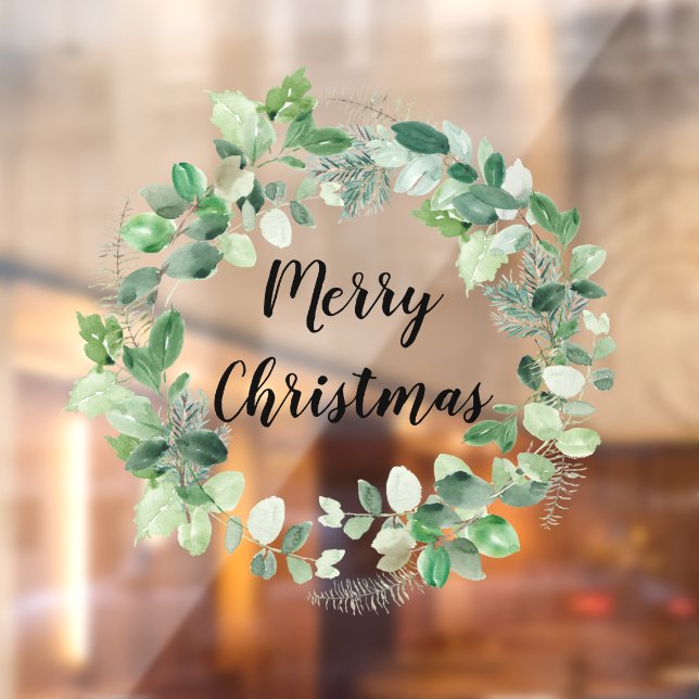 Autocollant Pour Fenêtre Elégante couronne d'aquarelle Joyeux Noël (Feuille 2)