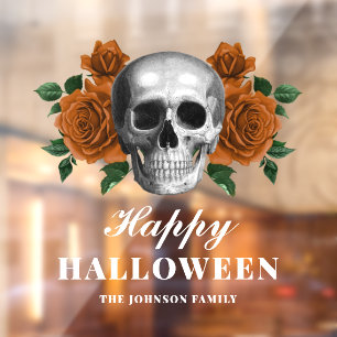 Autocollant Pour Fenêtre Élégantes roses gothiques et crâne Joyeux Hallowee