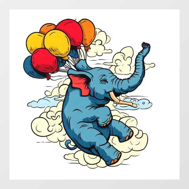 Autocollant Pour Fenêtre Éléphant en ballon (Feuille)