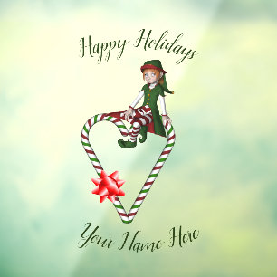 Autocollant Pour Fenêtre Elf Sucre de canne Coeur mignon Noël