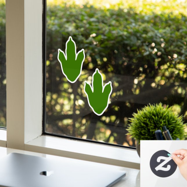 Autocollant Pour Fenêtre Empreinte Dinosaure Vert et Blanc Anniversaire (Bureau)