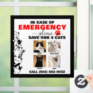 Autocollant Pour Fenêtre En Coque d'urgence Économisez 4 Chats avec Photo p
