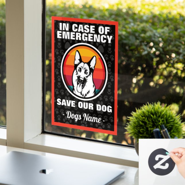 Autocollant Pour Fenêtre En Coque D'Urgence Sauvez Le Vent De Chien Berger  (Bureau)