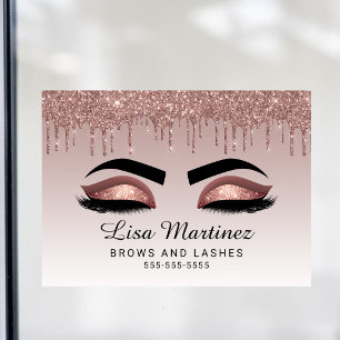 Autocollant Pour Fenêtre Entreprise de Beauté Rose Gold Paillettes Cils Sou