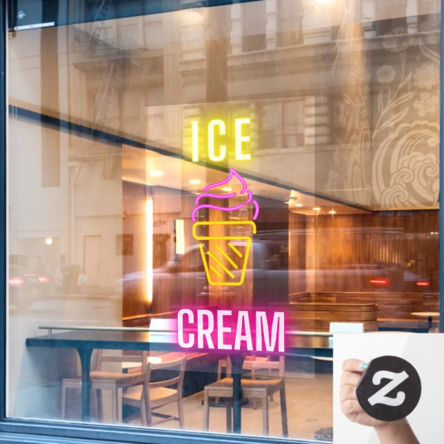 Autocollant Pour Fenêtre Entreprise de cônes de glace néon faux (Fenêtre de café)