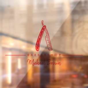 Autocollant Pour Fenêtre Entreprise de rasoir de barbier rouge Logo