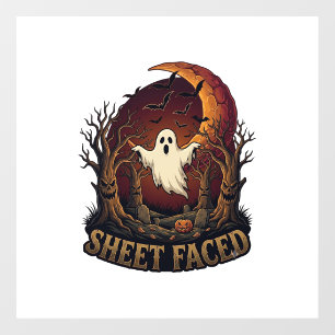 Autocollant Pour Fenêtre Fantôme à visage drapé Halloween Arbres effrayants