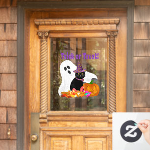 Autocollant Pour Fenêtre Fantôme d'Halloween et chat noir
