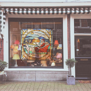 Autocollant Pour Fenêtre Faux en verre tendu Père Noël en traîneau