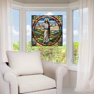 Autocollant Pour Fenêtre Faux Jésus en verre teinté avec les bras ouverts