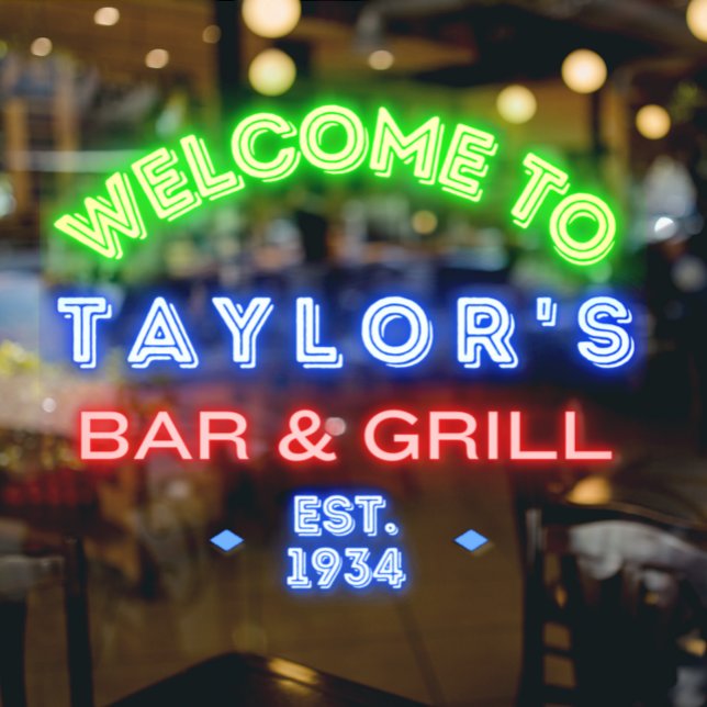 Autocollant Pour Fenêtre Faux Neon Custom Bar and Grill Window Adverse (Créateur téléchargé)