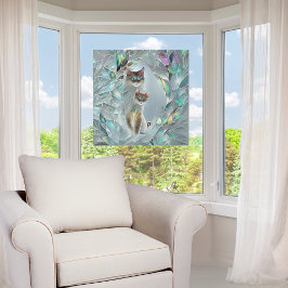 Autocollant Pour Fenêtre Faux Verre brisé Deux Chats Sortent