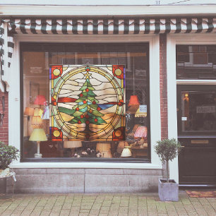 Autocollant Pour Fenêtre Faux Vitraux Arbre de Noël Grand Arbre