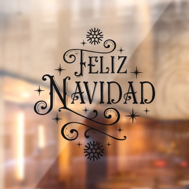 Autocollant Pour Fenêtre Feliz Navidad Spanish Merry Christmas Typographie (Feuille 2)