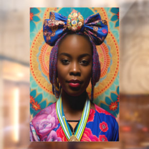 Autocollant Pour Fenêtre Femme africaine avec grand arc et médaillon