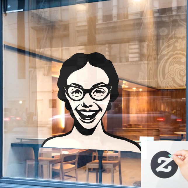 Autocollant Pour Fenêtre Femme heureuse (Fenêtre de café)