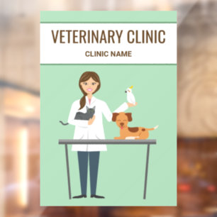 Autocollant Pour Fenêtre Femme vétérinaire & Animaux sur fond vert