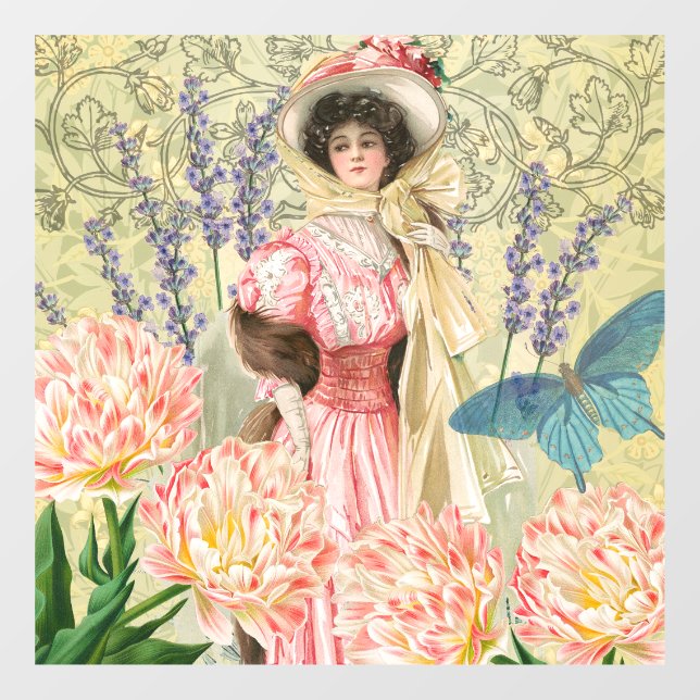 Autocollant Pour Fenêtre Femme victorienne florale rose Régence (Feuille)