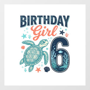 Autocollant Pour Fenêtre Fille d'anniversaire 6 Tortue de mer Conception ve