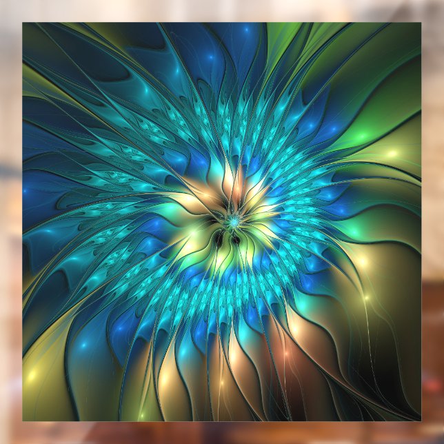 Autocollant Pour Fenêtre Fleur d'Imaginaire lumineux, Fractale Abstraite co (Feuille 2)