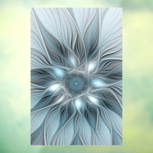 Autocollant Pour Fenêtre Fleur Joyeuse Abstrait gris bleu floral Fractal