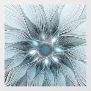 Autocollant Pour Fenêtre Fleur joyeuse abstraite fleur bleue grise fractale