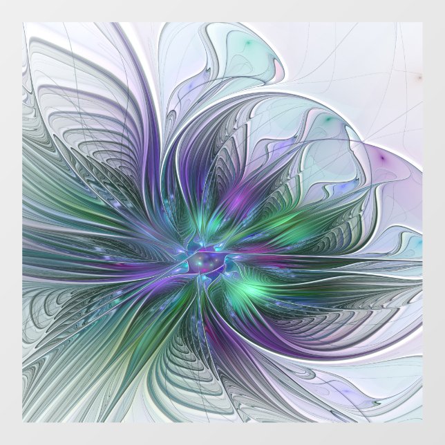 Autocollant Pour Fenêtre Fleur vert violet Art Abstrait moderne Fractal (Feuille)