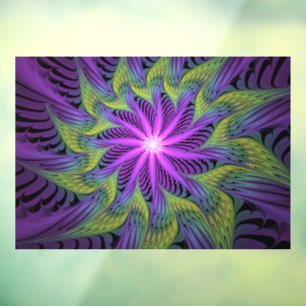 Autocollant Pour Fenêtre Fleuron vert violet Art Abstrait fractal moderne