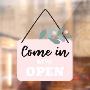 Autocollant Pour Fenêtre Fleurs Bienvenue Nous sommes ouverts Magasin