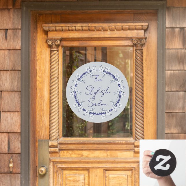 Autocollant Pour Fenêtre Fleurs bleu gris classique Clings Business Home (Porte d'accueil)