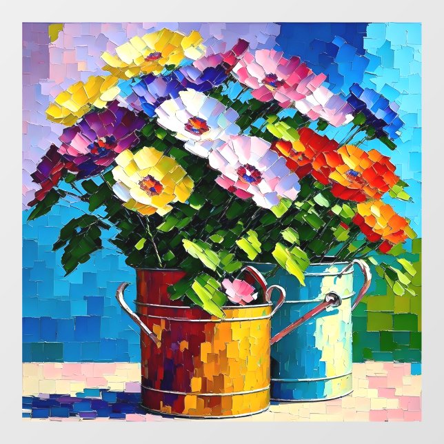 Autocollant Pour Fenêtre Fleurs dans les canettes d'arrosage (Feuille)
