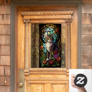 Autocollant Pour Fenêtre Fleurs de chats à poils floraux Faux Verre tendu A