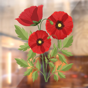 Autocollant Pour Fenêtre Fleurs d'été joyeuses floraison de pavot
