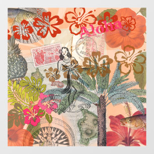 Autocollant Pour Fenêtre Fleurs vintages Hula Colorful Hawaiian Tropical