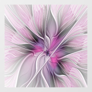 Autocollant Pour Fenêtre Floral Fractal moderne Fleur Abstraite rose gris
