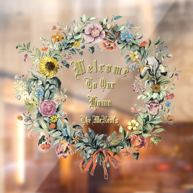 Autocollant Pour Fenêtre Floral Wreath Modèle de bienvenue (Feuille 2)