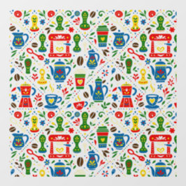 Autocollant Pour Fenêtre Folk coffee pattern on light background