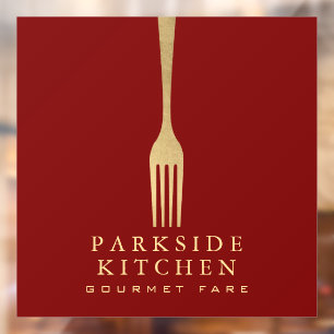 Autocollant Pour Fenêtre Fourchette en or faux moderne logo de restaurant s