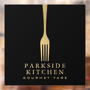 Autocollant Pour Fenêtre Fourchette en or faux moderne logo de restaurant s