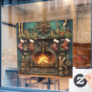 Autocollant Pour Fenêtre Foyer de Noël Steampunk Fenêtre de cheminée