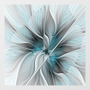 Autocollant Pour Fenêtre Fractal Floral Moderne Abstrait Fleur Bleu Gris