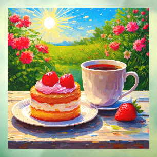 Autocollant Pour Fenêtre Gâteau fraise et café délicieux
