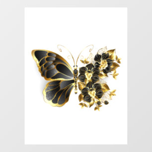 Autocollant Pour Fenêtre Gold flower Butterfly with Black Orchid