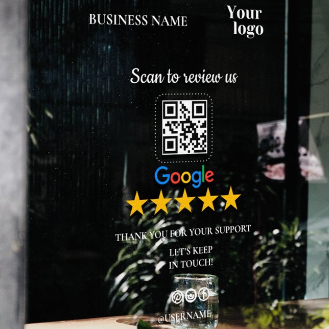 Autocollant Pour Fenêtre Google Avis Mon entreprise Ajouter un logo Code QR (Google Review My Business Add Logo Qr Code Window Cling)