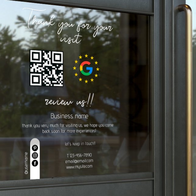 Autocollant Pour Fenêtre Google Avis Vérifiez Mon Entreprise Code QR Merci (Google Review My Business Thank You Qr Code Window Cling)