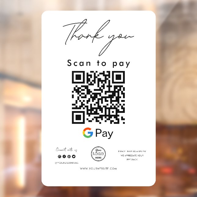 Autocollant Pour Fenêtre Google Pay QR Code Logo Scan to Pay Merci (Feuille 2)
